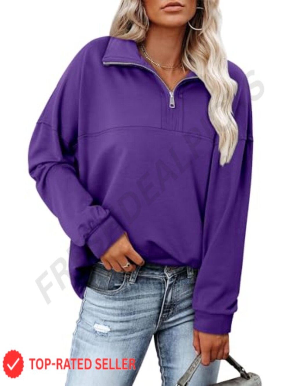 Womens Waffle Knit Half Zip Pullover Sweatshirt Loose Fit Long Sleeve Casual